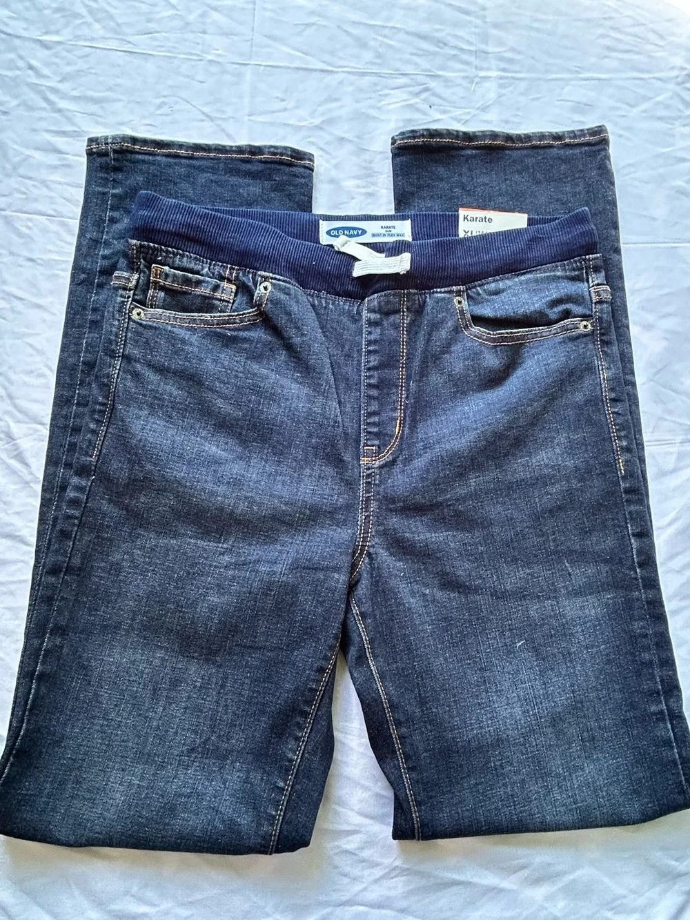 Old Navy Dark Blue Boy’s denim Karate Slim  adjustable Waistband XL (14-16) NWT